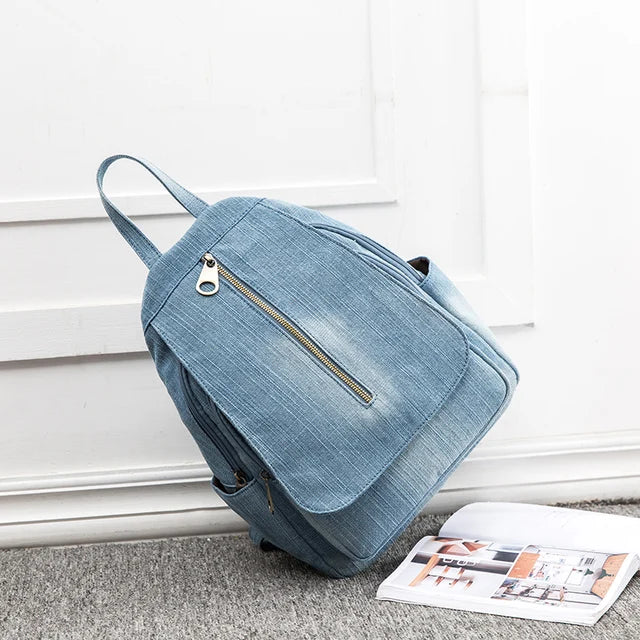 Blue Denim Canvas Women Backpack Big Capacity High Quality female School Bag Casual Jeans Travel shoulder Bag Rucksack Mochila