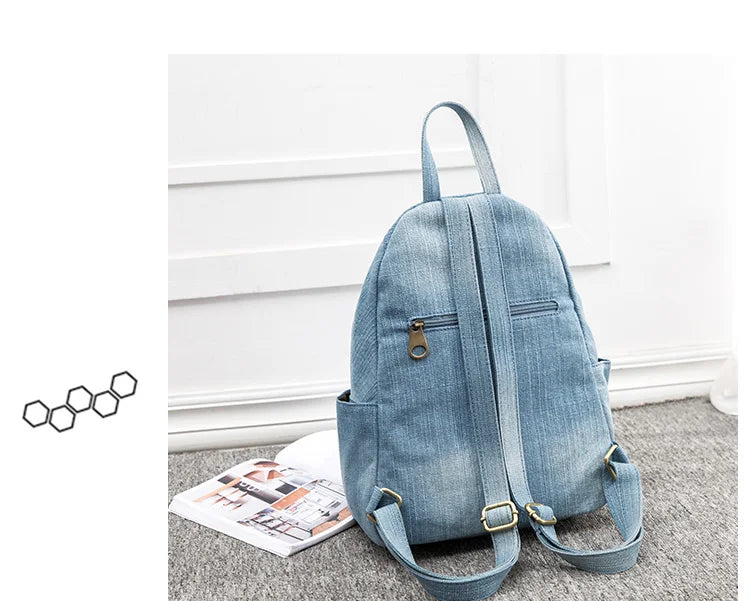 Blue Denim Canvas Women Backpack Big Capacity High Quality female School Bag Casual Jeans Travel shoulder Bag Rucksack Mochila