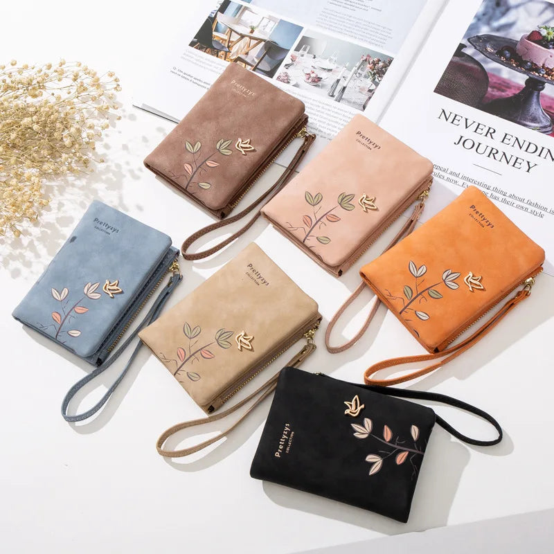 Mimicun Women Short Wallet Cute Bird Tree Pattern Design Girls Zipper Coin Purse Ladies ID & Credit Card Holder PU Small Clutch Bag