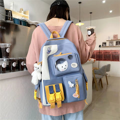 Mimicun 4 Pcs Kawaii Women Backpack Purses Canvas School Book Bag for Teenage Girls College Bagpack Student Book Bag Rucksack Sac A Dos