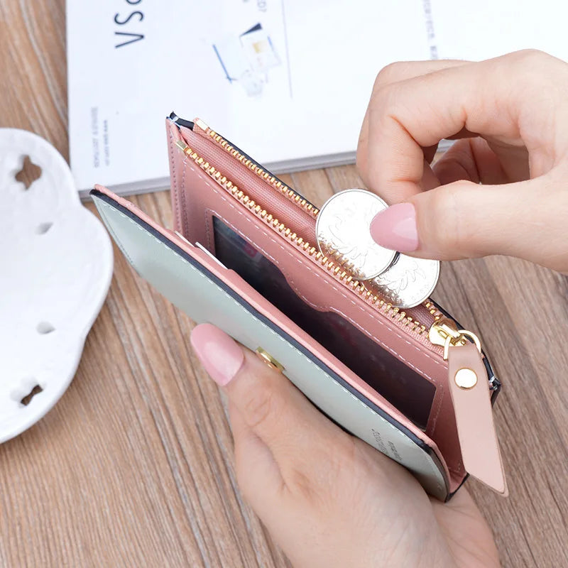 Mimicun Soft Leather Women Small Wallet Strap Hasp Design Credit Card Holder Ladies Fashion Zipper Coin Purse Girls' Cute Money Wallets