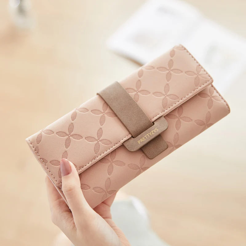 Mimicun Female Fashion Long Wallet Quality Embossed Leather Women Folded Design Money Bag Lady Coin Purse Credit Card Holders For Girls