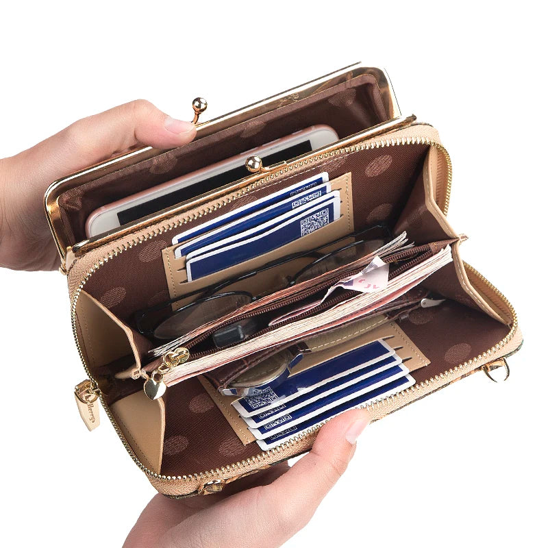 Mimicun Fashion New Women Wallets Wood Grain Chain Long High Quality Phone Holder Classic Female Purse Zipper Wallet Mini Shoulder Bag