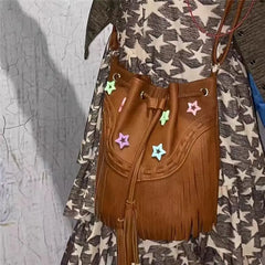 Mimicun  -  Bohemian Crossbody Bag Fashion Designer Bag Y2k Star Drawstring Spicy Girls Casual Versatile Tassel One Shoulder Bag