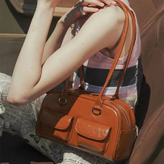 Mimicun  -  Retro Red Women Satchel Bag PU Leather Multi Pocket Luxury Designer Handbag Female Shoulder Underarm Bag Tote Purses