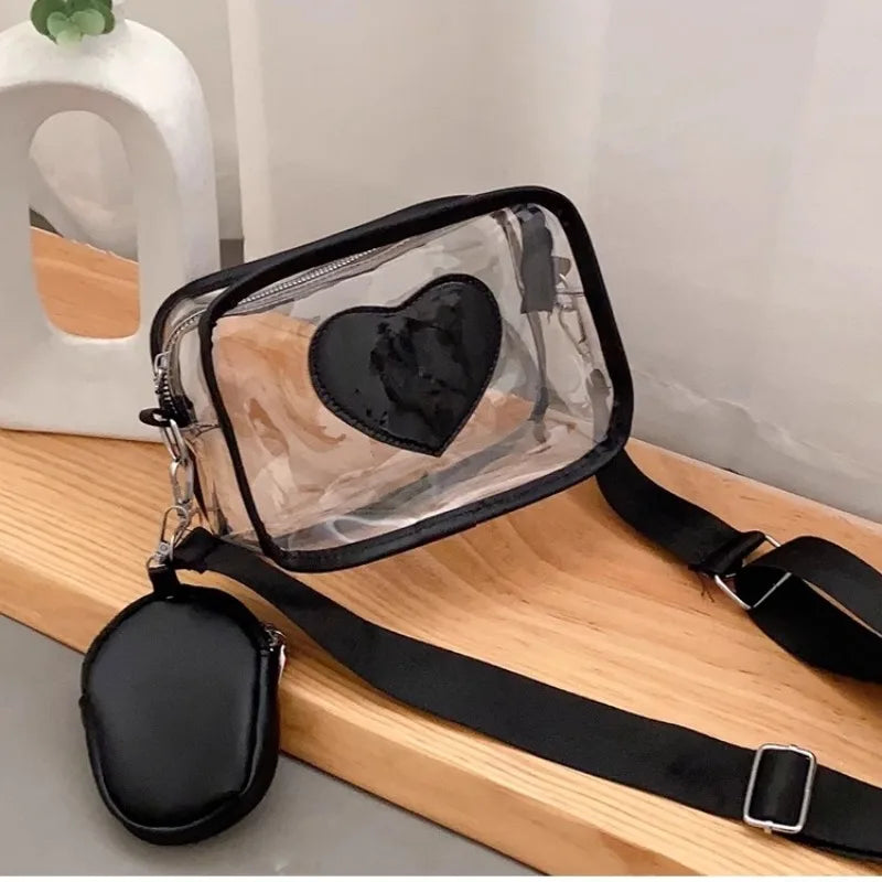 Mimicun Summer PVC Shoulder Bag for Women Y2k Fashion Harajuku Style Transparent Crossbody Bag Heart Luxury Female New in Handbag