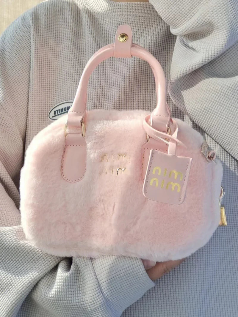 Mimicun  -  Sweet Handbags for Women Pink Messenger Bag Trendyol Cute Lady Casual Furry Kawaii Japanese Cotton Shoulder Bag