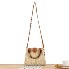 Mimicun  -  Elegant Vintage Bamboo Handle Rattan Straw Woven Bag Bohemian Crossbody Bag Outing Sling Bag Shoulder Bag