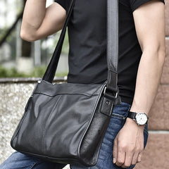 Mimicun Men's Casual Shoulder Bag Genuine Leather Crossbody Bags Cow Leather Bag Business Messenger Bag Horizontal Large-Capacity