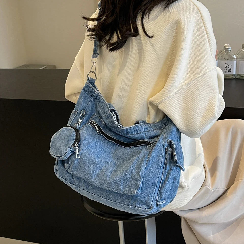 Mimicun Blue Classic Denim Shoulder Bags For Women Large Capacity Canvas Casual Totes Simple Fashion Pastoral Cloth Female  Handbags