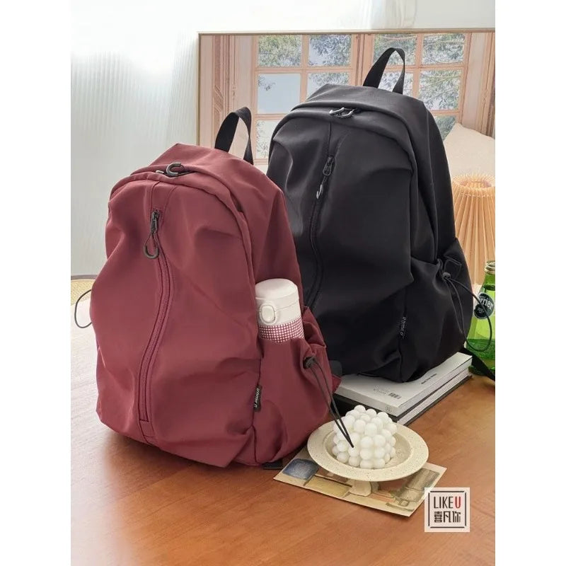 Mimicun Original Design Korean Simple Solid Color Zipper Computer Backpack College High School Bag Campus Commuting Bag Nylon Waterproof