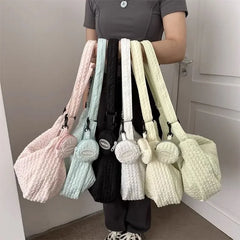 Mimicun Cloud Pleated Women Shoulder Bag Solid Color Cute Soft Lightweight Hobos Messenger Bag Casual Korean Fashion Girls Handbag