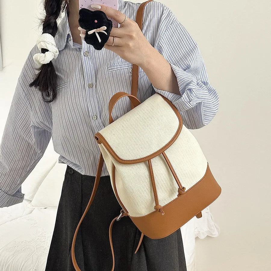 Mimicun Preppy Style Drawstring Pu Leather Women Backpack Niche Design College School Women Bags Travel Commuter Girls Backpack