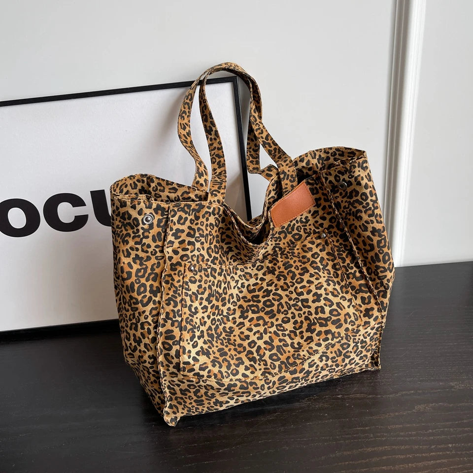 Mimicun Leopard Casual Totes For Women Large Capacity Fashion Shoulder Bags Soft Cloth Big Leisure Or Travel Bags Korea Lazy breeze Bags