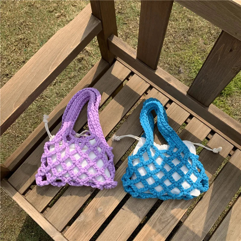 Mimicun  -  Mini Crochet Bag for Women Top Handle Purse and Handbag Girls Shopper Cotton Thread Cute Knitting Hollow Bucket Tote Bags