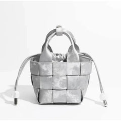 Mimicun Chinese Style Bucket Silver Vegetable Basket Woven Bag, Women's Bag2024 New Single Shoulder Crossbody Handbag