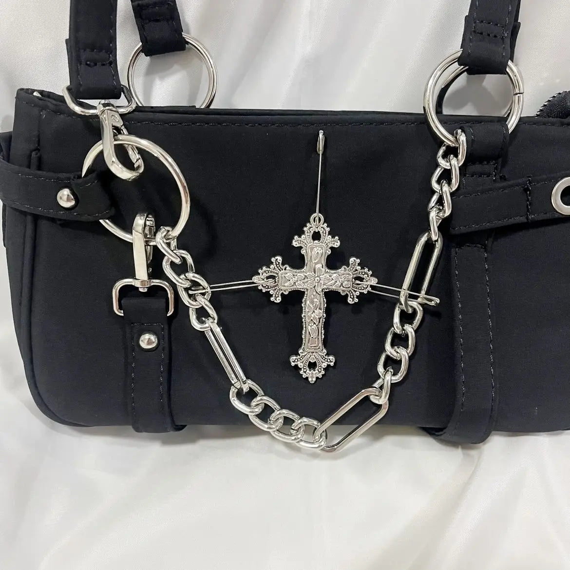 Mimicun  -  Gothic Cross Y2k Bag Women Vintage Grunge Punk Chain Casual Shoulder Bag Female Retro Moto Biker Black Handbag Aesthetic