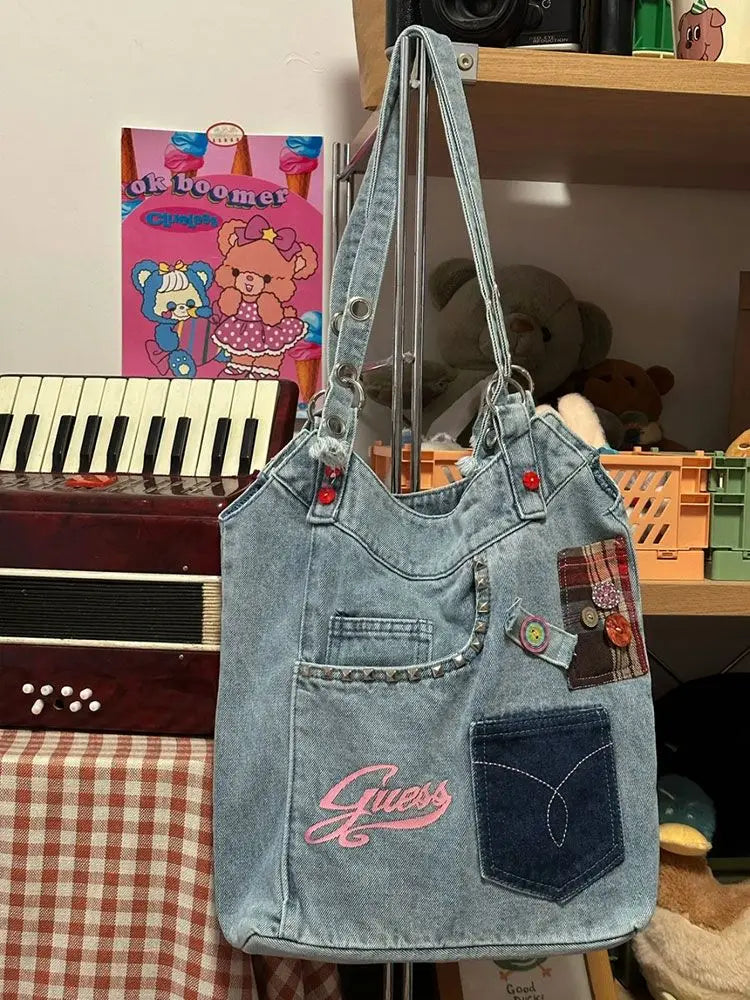 Mimicun  -  fancy bags Y2k Denim Patchwork Underarm Bag Large Capacity Handbag Tote Bags Women Commute Shoulder Bag