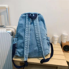 Mimicun Blue Denim Backpacks For Women 100% Cotton Leisure Or Travel Bags Unisex Large Capacity Canvas Satchels Cloth Korea School Bags