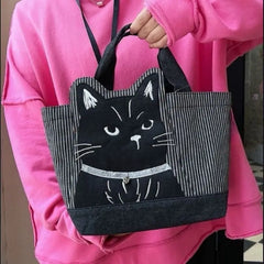 Mimicun  -  fancy bags Harajuku Women Tote Bags Fashion Embroidered Cartoon Cat Handbags Casual Canvas Daily Commute Bolso Mujer with Cute Tail