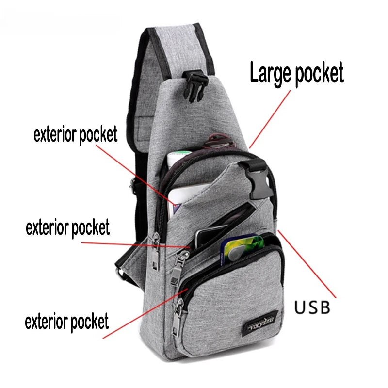 Mimicun USB Charging Sling Bag For Men Casual Chest Bag Shoulder Crossbody Bag Male Anti Theft Multifunction Bags Man Sports Travel Pack