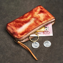 Mimicun Genuine Leather Mini Coin Purse Head Layer Cowhide Card Bag Handmade Zipper Wallet Car Key Case Short Lady Wallet Key Case