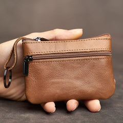 Mimicun Genuine Leather Mini Coin Purse Head Layer Cowhide Card Bag Handmade Zipper Wallet Car Key Case Short Lady Wallet Key Case