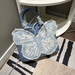 Mimicun  -  Spicy Girl's Fashion Canvas Butterfly Denim Shaped Large Capacity Tote Bag Handbag Causal Chic Girls Designer Bag