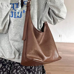 Mimicun Vintage Brown Shoulder Bag for Women Elegant Pu Leather Casual Large Capacity Tote Bag Aesthetic Commuter Female Handbag