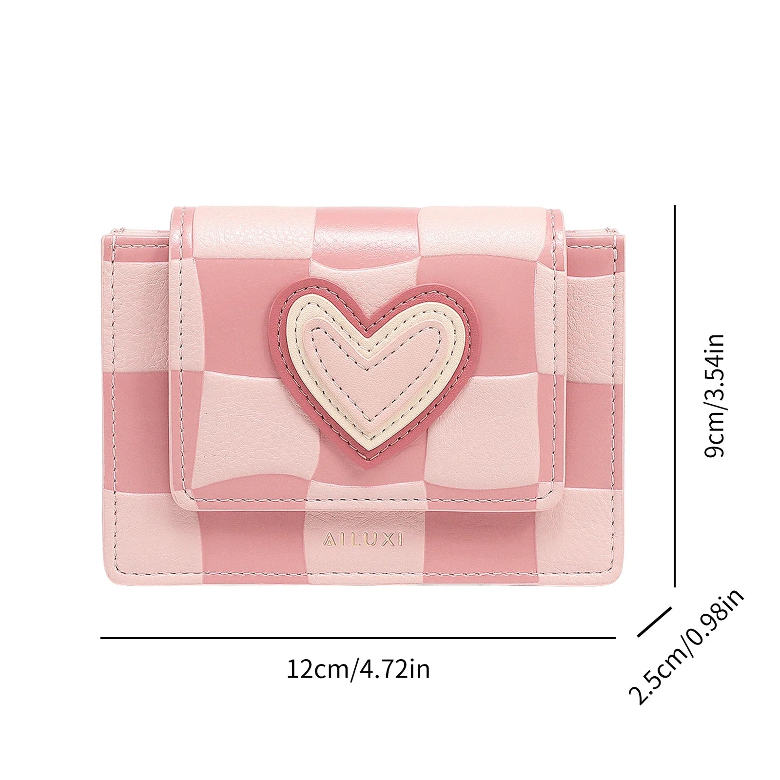 Mimicun Trendy Love Patched Short Wallet, Checkerboard Pattern Trifold Coin Purse, Clutch Credit Card Holder