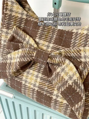 Mimicun  -  Large Capacity Bowknot Woolen Bag for Women New Plaid Personalized Tote Bag Versatile for Travel One Shoulder Bag