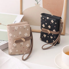 Mimicun Women Short Wallet Cute Leaf Flower Pattern Design Girl Zipper Coin Purse Ladies ID Credit Card Holder PU Small Clutch Money Bag