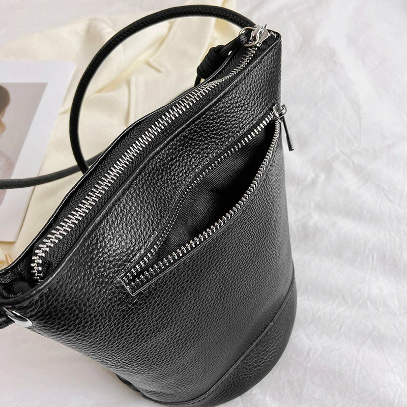 Mimicun  -  Luxury Bag Woman Saddle Bag 100% Genuine Leather Bucket Bag Casual Bag Large Capacity Shoulder Brand Crossbody Lady Handbag