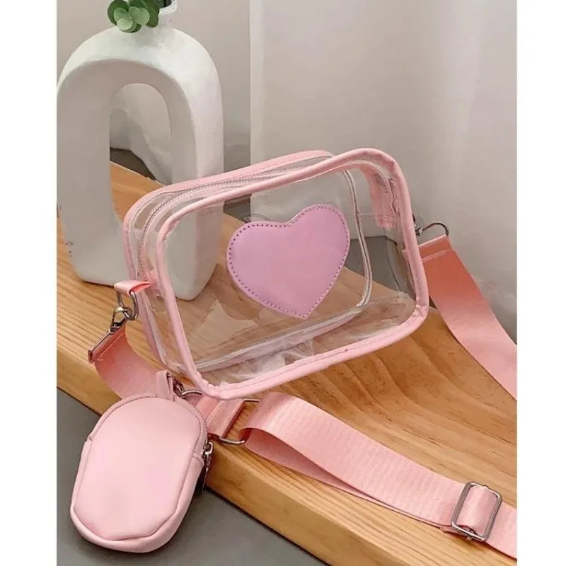 Mimicun Summer PVC Shoulder Bag for Women Y2k Fashion Harajuku Style Transparent Crossbody Bag Heart Luxury Female New in Handbag