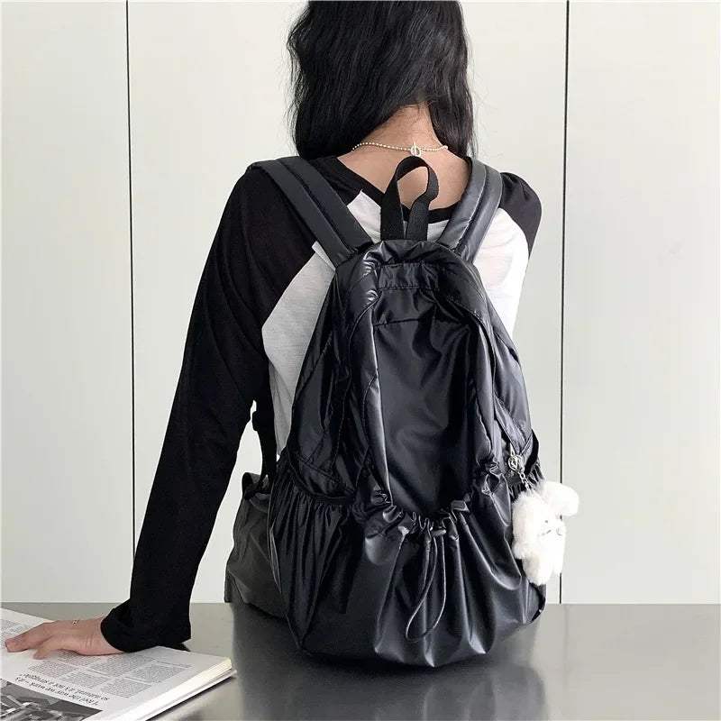 Mimicun Fashion New Pleated Backpack for Women Aesthetic Pu Leather Commuter Women Backpack Ruched Students School Bag Travel Female Bag