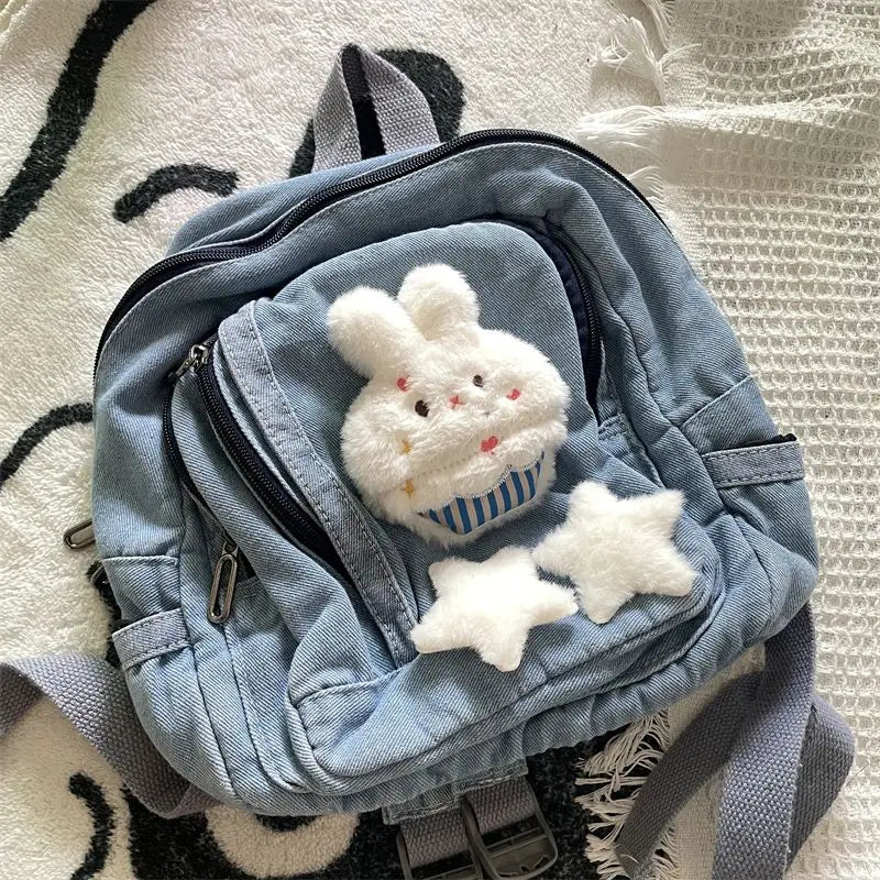 Mimicun  -  Versatile Cute Schoolbag Retro Sweet Cartoon Girl Small Backpack Japanese Style Women Mini Jeans Backpacks