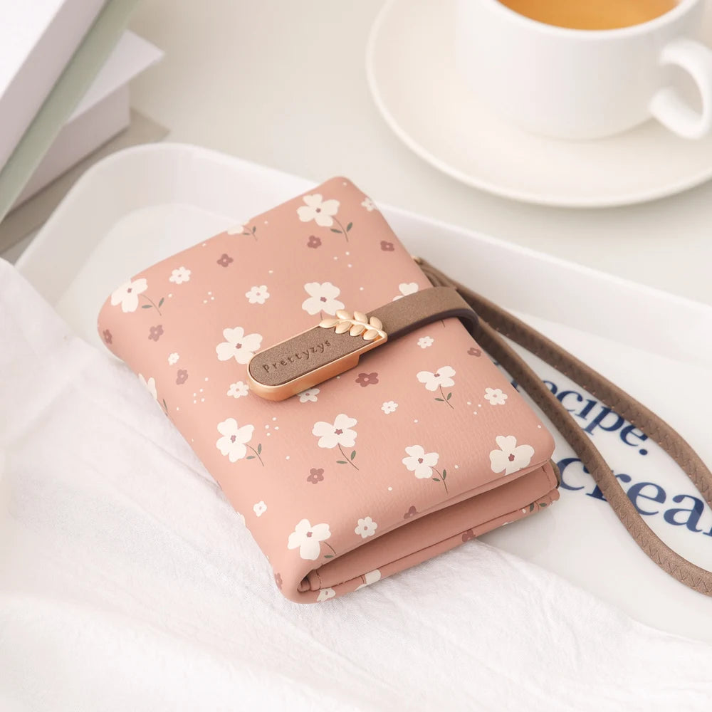 Mimicun Women Short Wallet Cute Leaf Flower Pattern Design Girl Zipper Coin Purse Ladies ID Credit Card Holder PU Small Clutch Money Bag