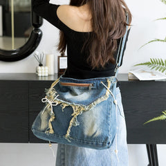 Mimicun  -  Y2K Korean Harajuku Gothic Hobo Denim Bag Aesthetic Vintage Purses WomenHandbag Crossbody Messenger Tote Peddler Shoulder Bags