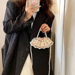 Mimicun  -  Handmade Woven Pearls Bags Women Handbags Hollow Beaded Shoulder Bag Mini Knitting Crossbody Bags for Woman Wedding Clutch