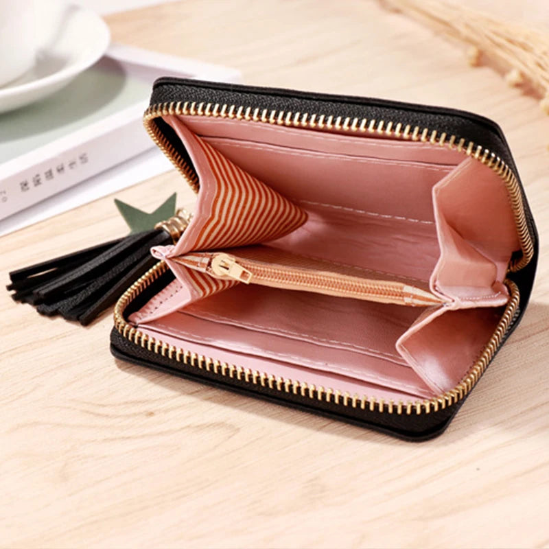 Mimicun 2024 Women Wallet Ladies Mini Small Short Tassel Wallet Cute Girl Zipper Pu Leather Coin Purse Female Hand Wallet Purse cartera