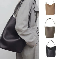 Mimicun Women Cowhide Shoulder Bag Female Handbag Row Bucket Bag Classic Lychee Pattern Handbag Pure Colour Shoulder Bag