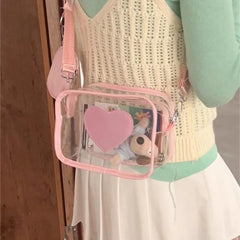 Mimicun Summer PVC Shoulder Bag for Women Y2k Fashion Harajuku Style Transparent Crossbody Bag Heart Luxury Female New in Handbag