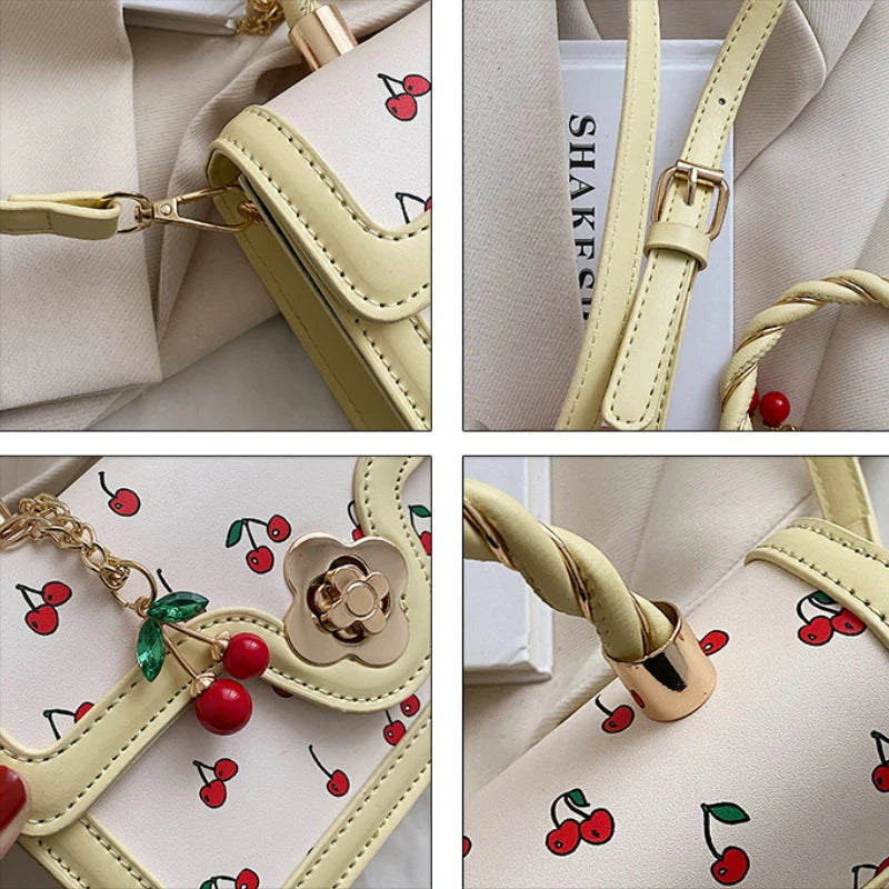 Mimicun  -  Fashion Sweet Cherry Square Chains Crossbody Bags Women Luxury Designer Brand HandBag Versatile Messenger Bag Wallet Purse