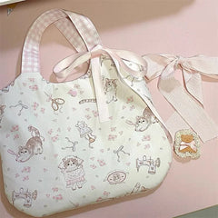 Mimicun  -  fancy bags Sweet Cat Floral Print Student Handbag Lovely Girl Tote Bag Large Capacity Big Square Shoulder Bag Handbags