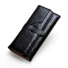 Mimicun New Women's Purse Women's Long Fashion Wax Leather Triple Fold Draw with Solid Color Retro Women's Money Clip