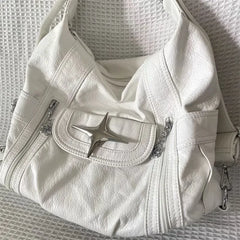 Mimicun Y2k Large Capacity Shoulder Bag White Pu Leather Cross Handbag American Style Punk Goth Fashion Simple Designer Handbag