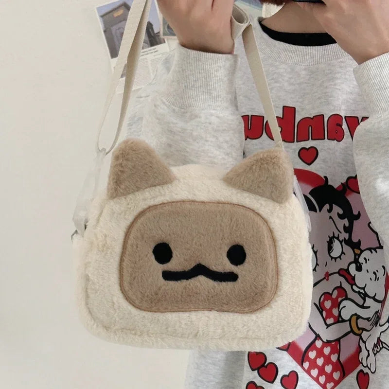 Mimicun Kawaii Plush Crossbody Bag for Women Cat Shape Soft Cute Shoulder Bag New Harajuku Style Fresh Sweet High Quality Handbag