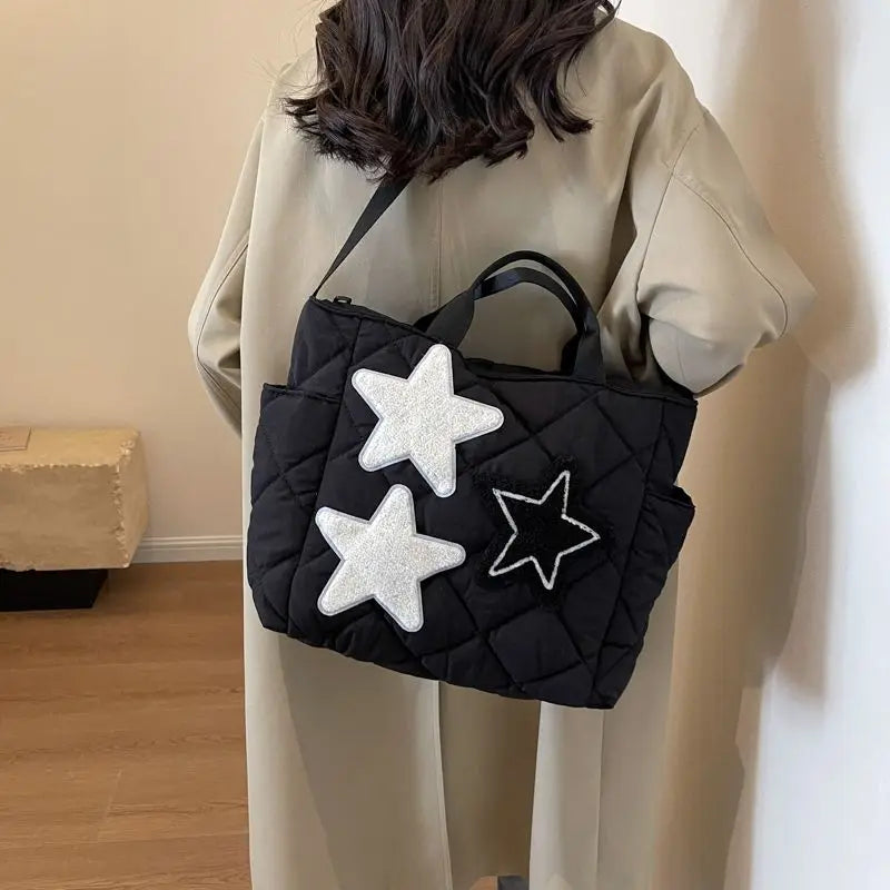 Mimcun  -  fancy bags Korean Fashion Padded Diamond Lattic Star  Handbag Y2k Girls Tote Bags Shoulder Bag Design Women Soft Handbags Big Capacity