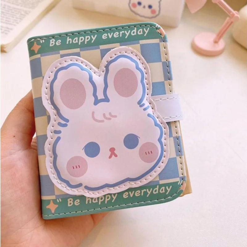 Mimicun Cute Bunny Folding Wallets for Women Elegant Plaid Fashion Small Pu Leather Card Wallet Designer Casual 2024 Female Purse