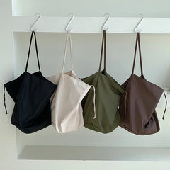 Mimicun Fashion Casual Nylon Tote Women Large Capacity Drawstring Commuting Bucket Shoulder Bags Simple Underarm Bag Vintage Bolsa Mujer